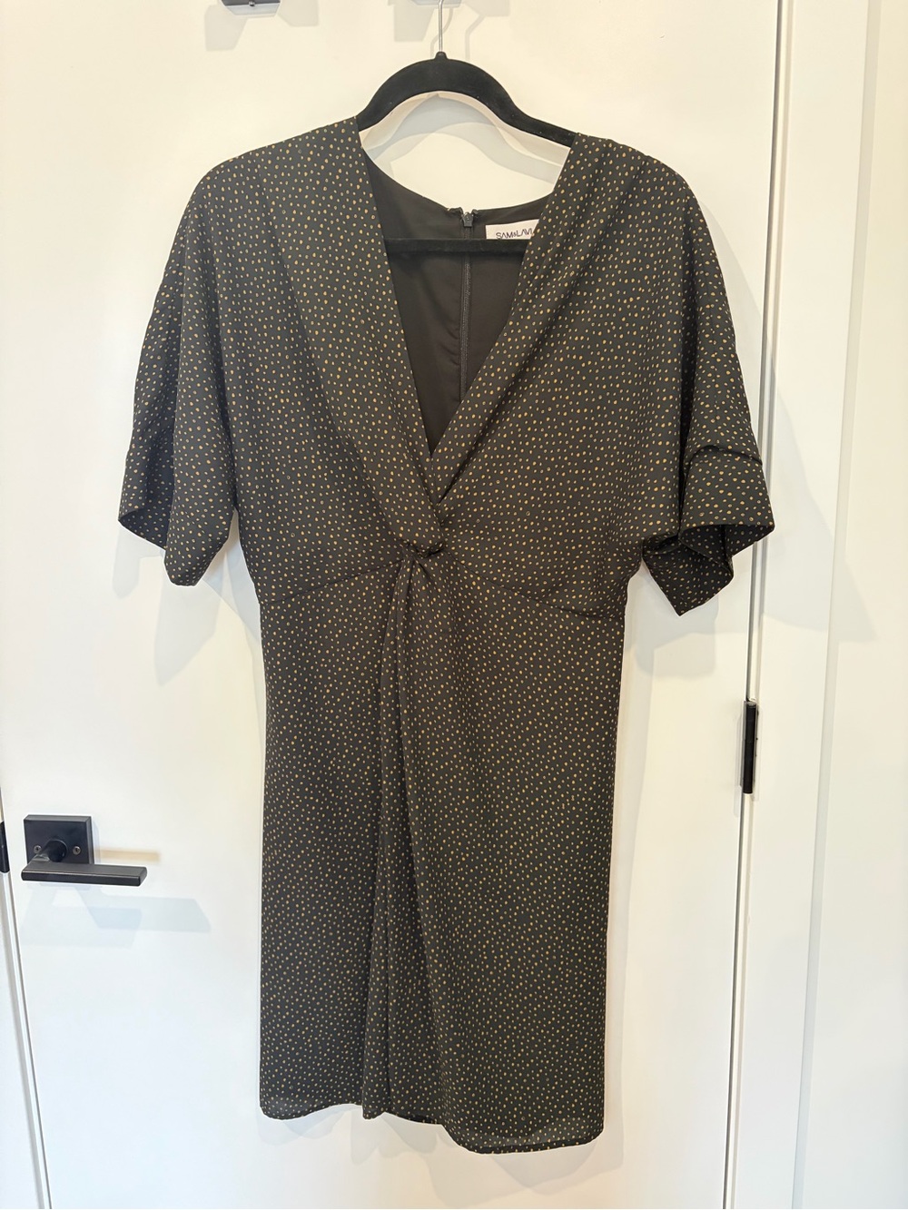 Sam & Lavi size small “Dobby” dress black with gold polka dots